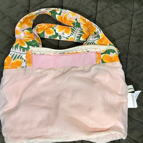 Kahiko Small Classy Floral Print Handbag Tote Orange Green White Zipper Closure - Picture 13 of 16